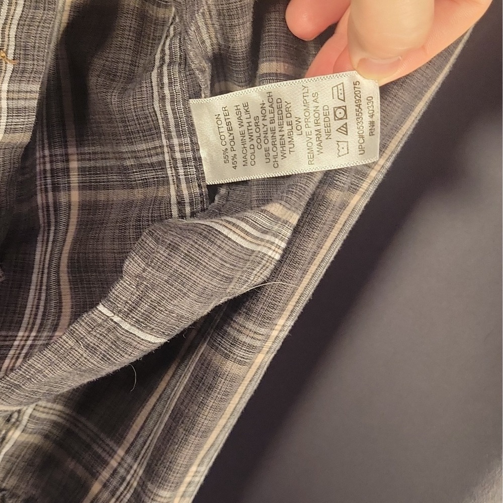 Haggar Men's Big & Tall LT Plaid Woven Cotton/Poly Button-Down Shirt Gray/White - Picture 7 of 14